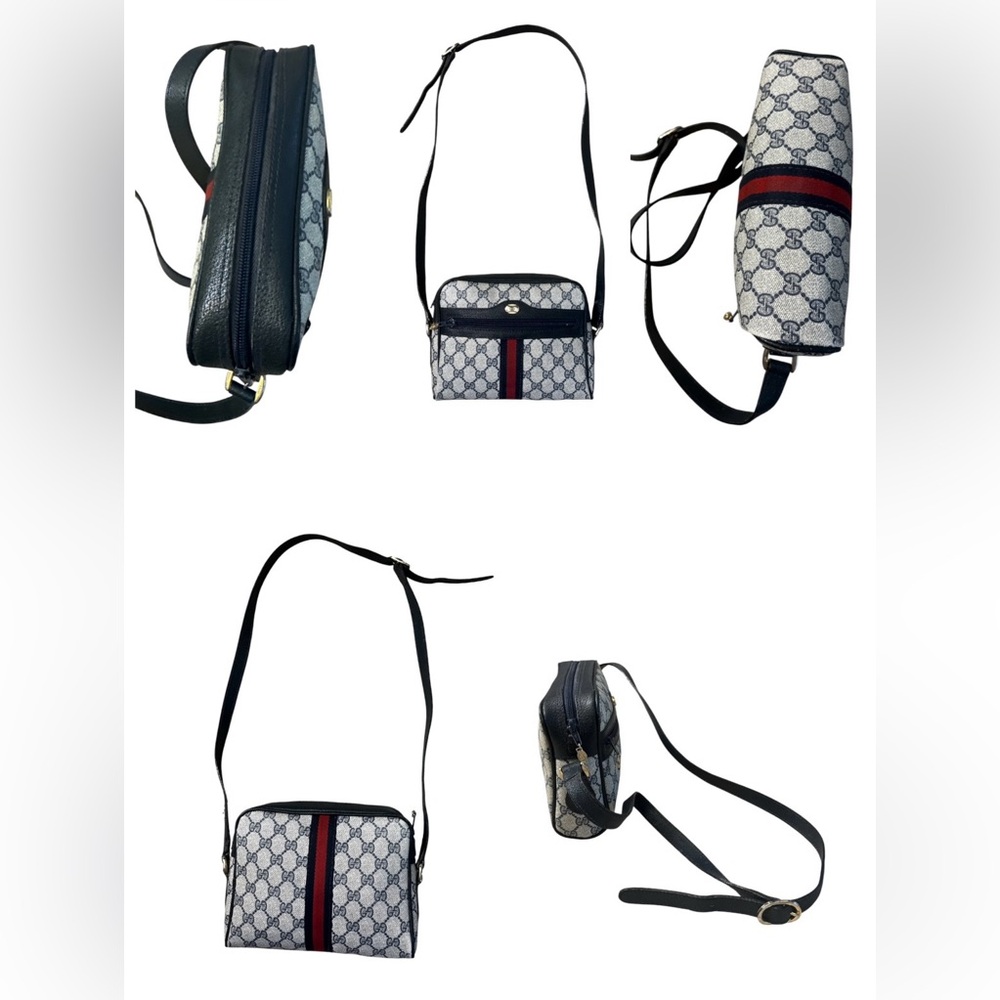 Vintage Gucci Ophidia Web Crossbody Bag – 1980s Navy Monogram Canvas - Authentic